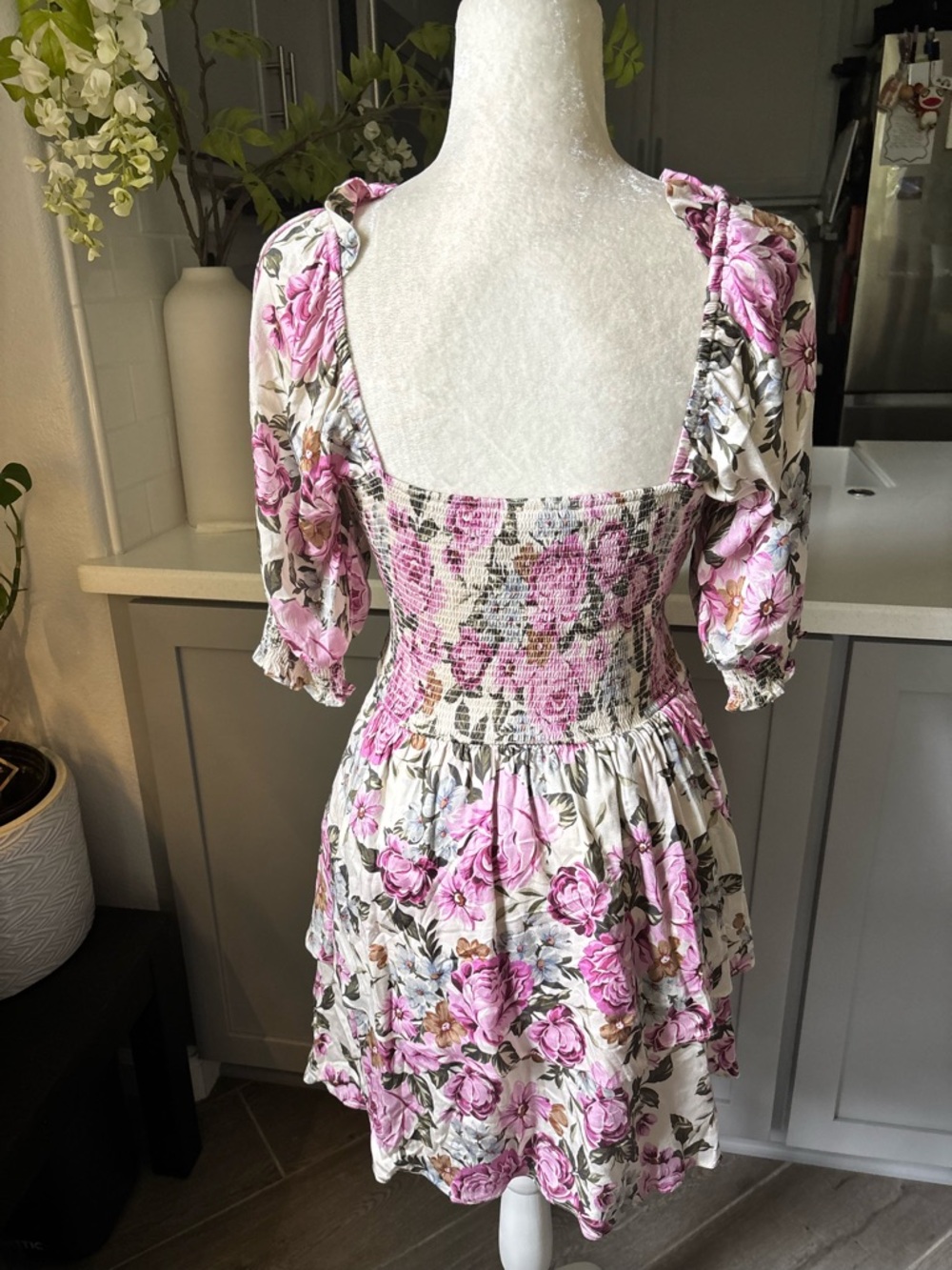 saltwater LUXE Pink Floral Square-Neck Tiered Mini Dress - Picture 6 of 7
